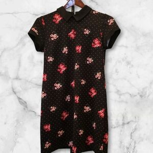 Floral Black and Red Collared Dress